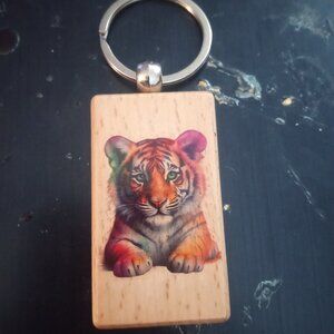 Handmade Wooden Tiger Keychain